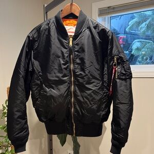 Alpha Industries Black Bomber Jacket with Gold Zipper